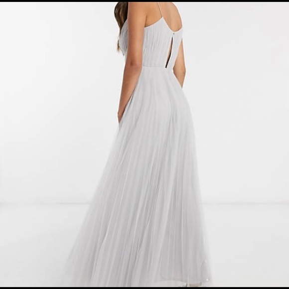 NWT ASOS DESIGN Cami Pleated Tulle Maxi Dress in Grey 12 - Picture 2 of 12